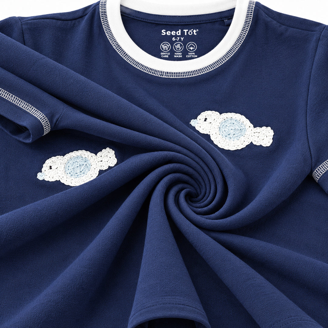 Ocean Buddies Boys' Co-ord Set | Fish Crochet T-Shirt with Cargo Shorts