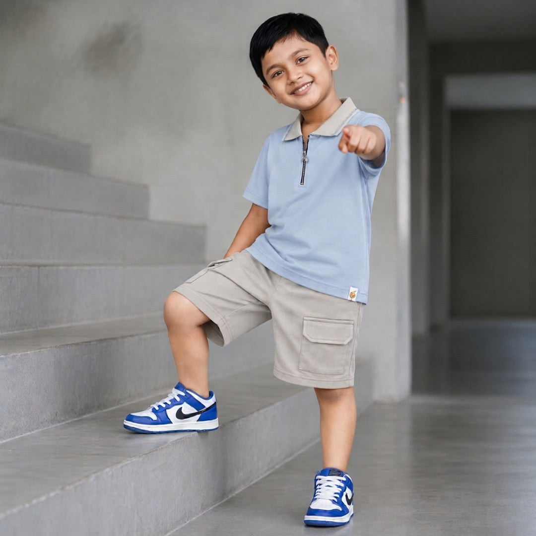 Sky Breeze Boys' Co-ord Set | Collared Shirt with Shorts