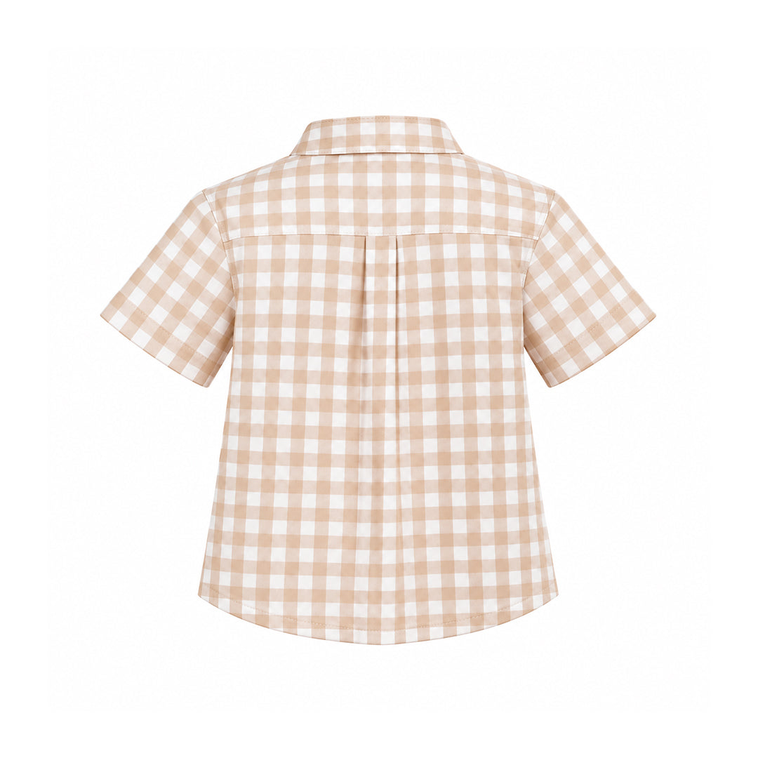 Seersucker Beige Shirt | Checked Cotton with Half-Sleeve