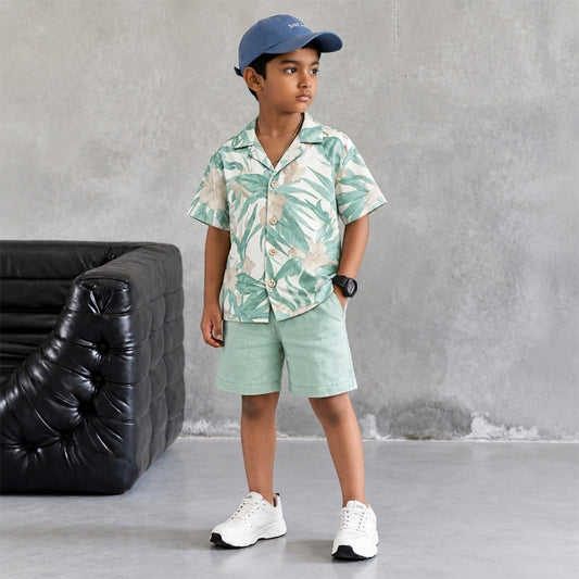 Boho Floral Boys' Co-ord Set | Floral Printed Cotton Shirt & Shorts
