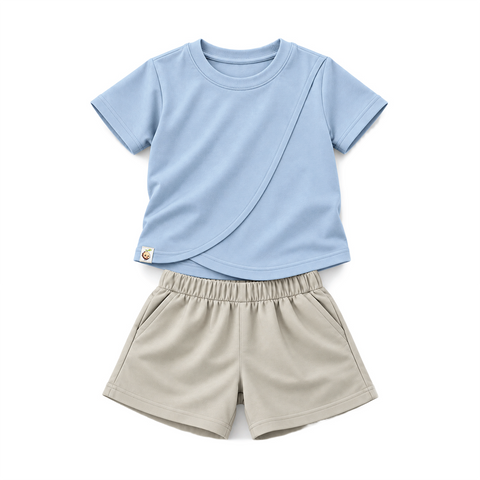 Sky Breeze Girls' Co-ord Set | Cotton T-Shirt with Shorts