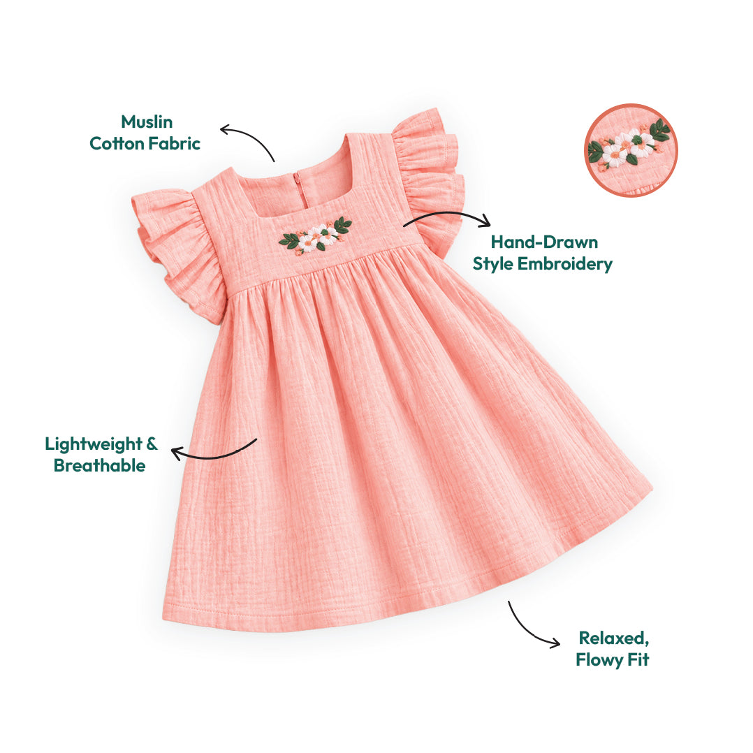 Blush Breeze Frock | Embroidered Muslin Cotton