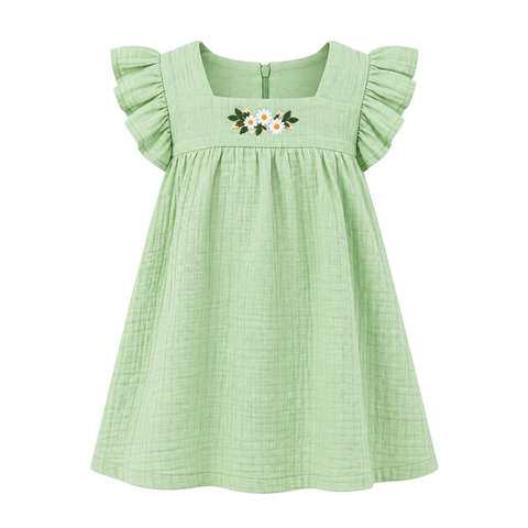 Sage Breeze Frock | Embroidered Muslin Cotton