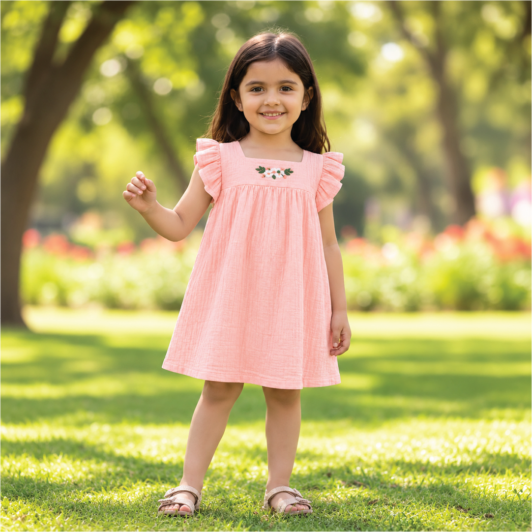 Blush Breeze Frock | Embroidered Muslin Cotton