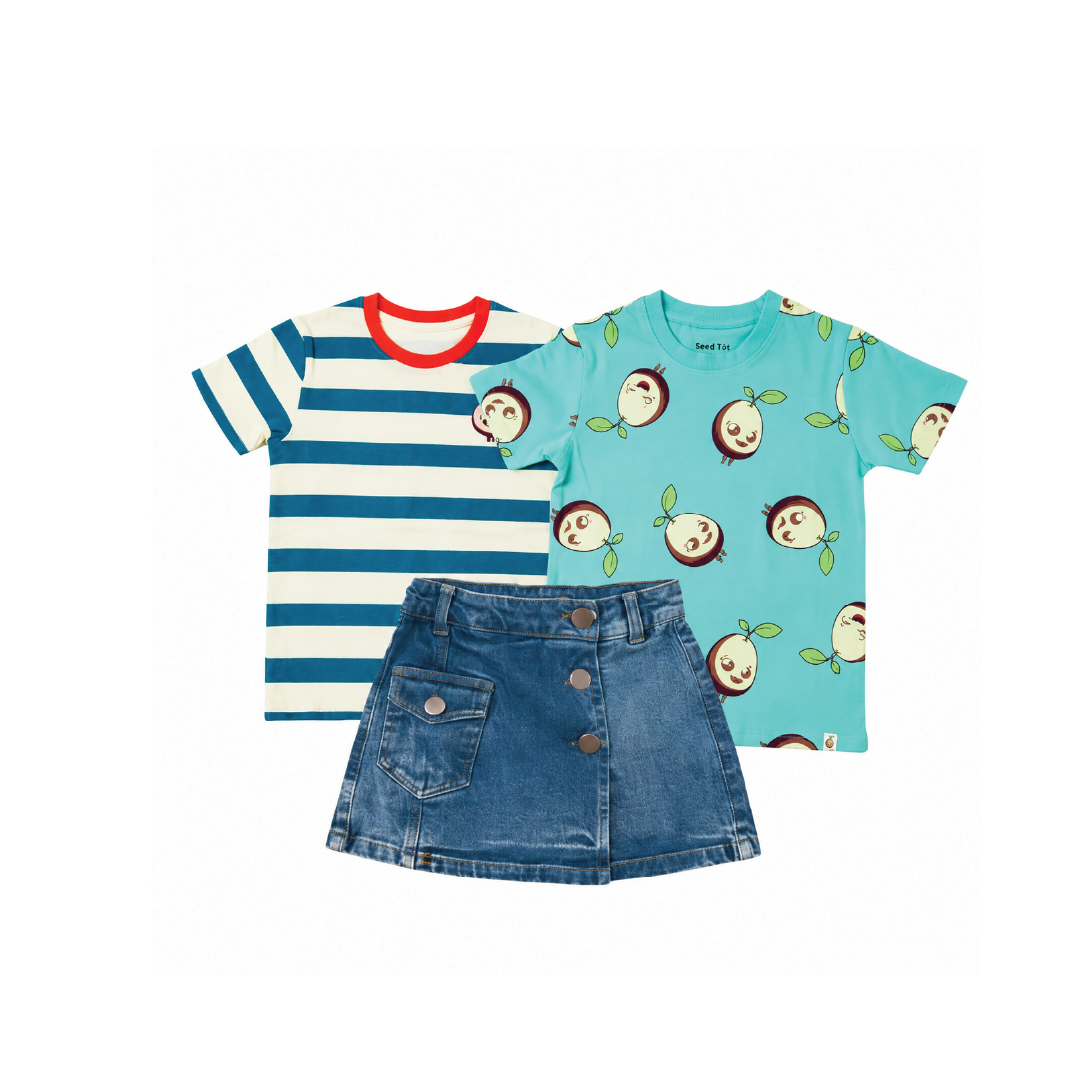AOP mint, Stripes and denim - Girls