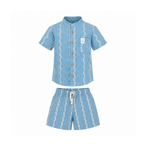 Rippleline Co-ord Set | Wave Printed Cotton Shirt & Shorts