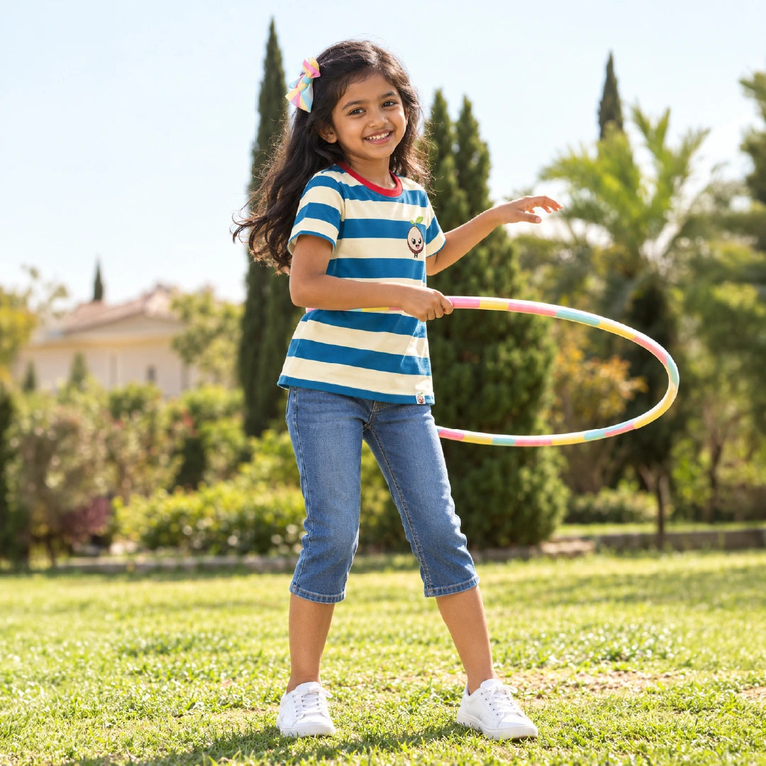 Retro Stripes Cotton Girls' T-Shirt