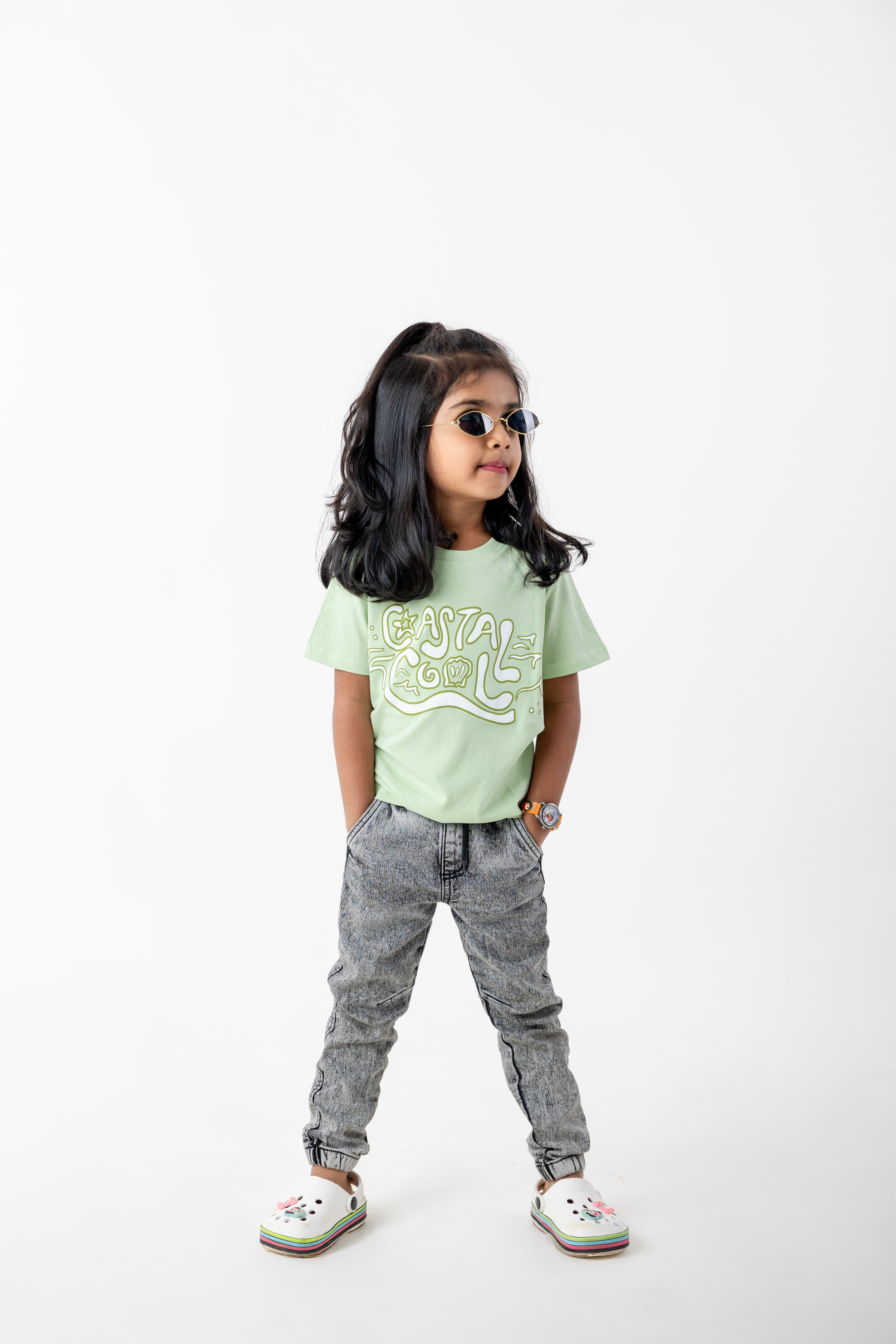 Seedtot - Light Green t-shirts, breathable premium cotton round neck half sleeves kids tee for girls