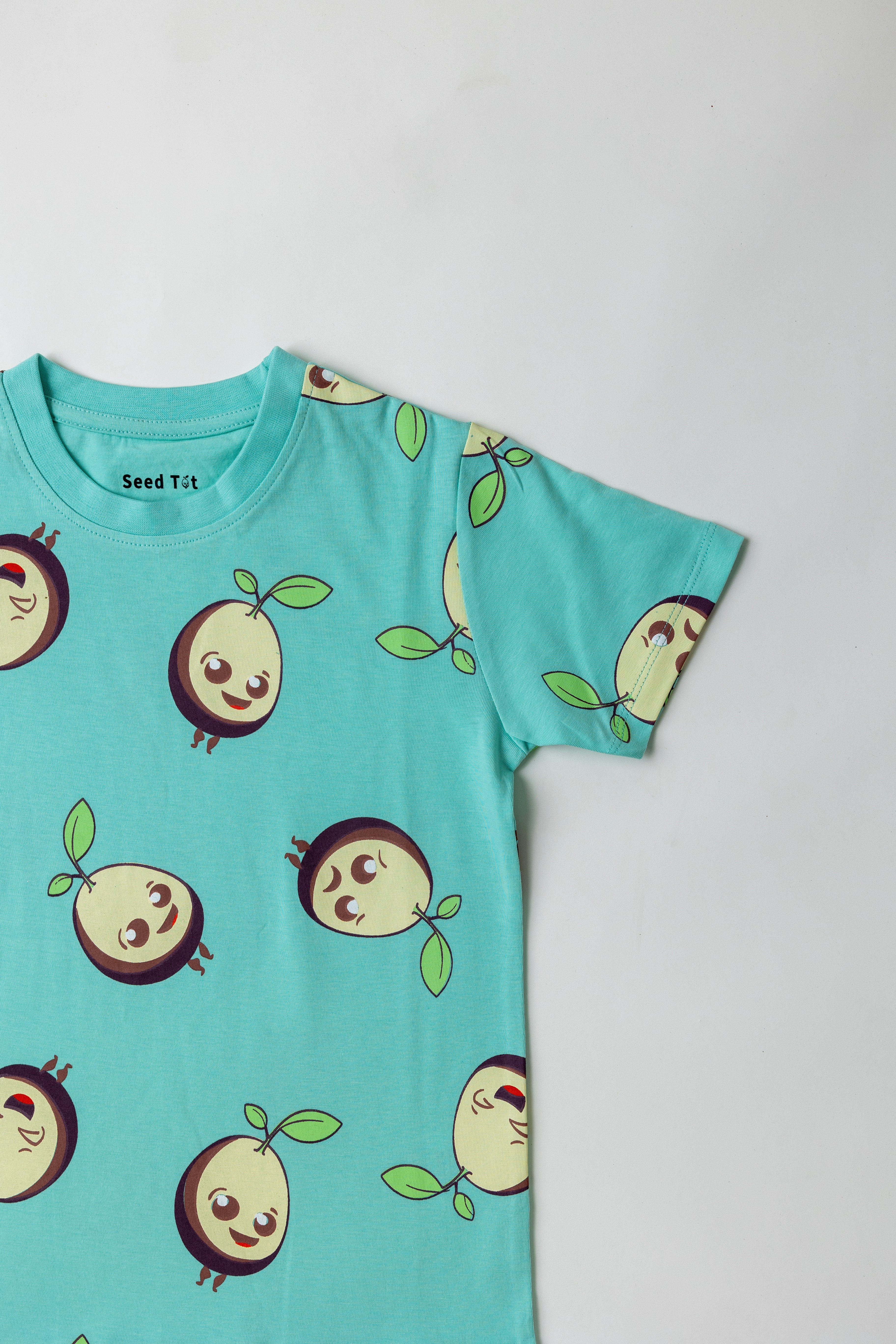 SeedTot - Aqua Green Logo t-shirts kids, round neck half sleeve cotton tee for boys in premium sustainable kidswear India