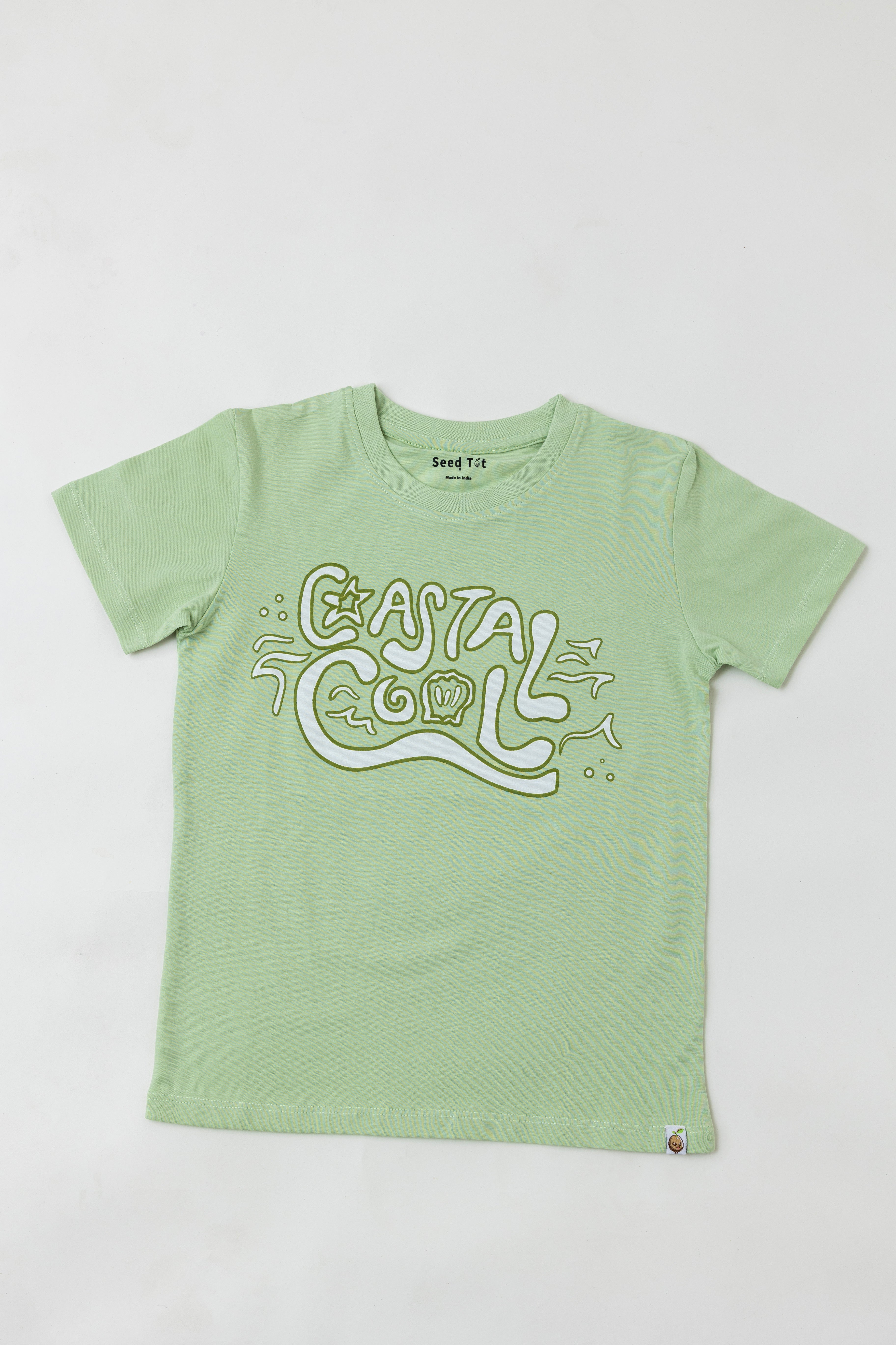 SeedTot - Lite green t-shirts kids, Coastal round neck half sleeve tee in ultra soft premium cotton