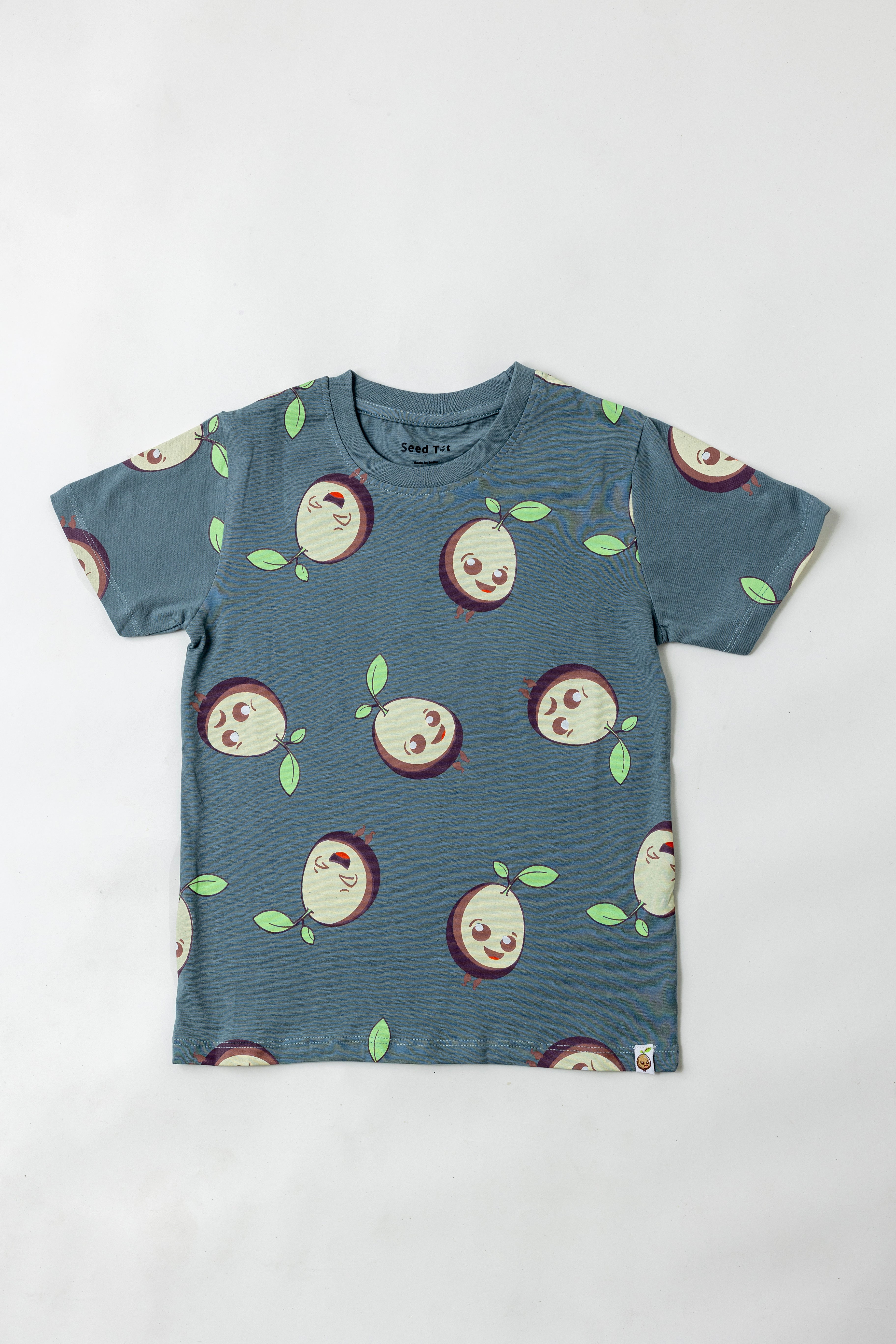 SeedTot - Grey colour t-shirt for girls, round neck half sleeves, breathable sustainable kidswear India