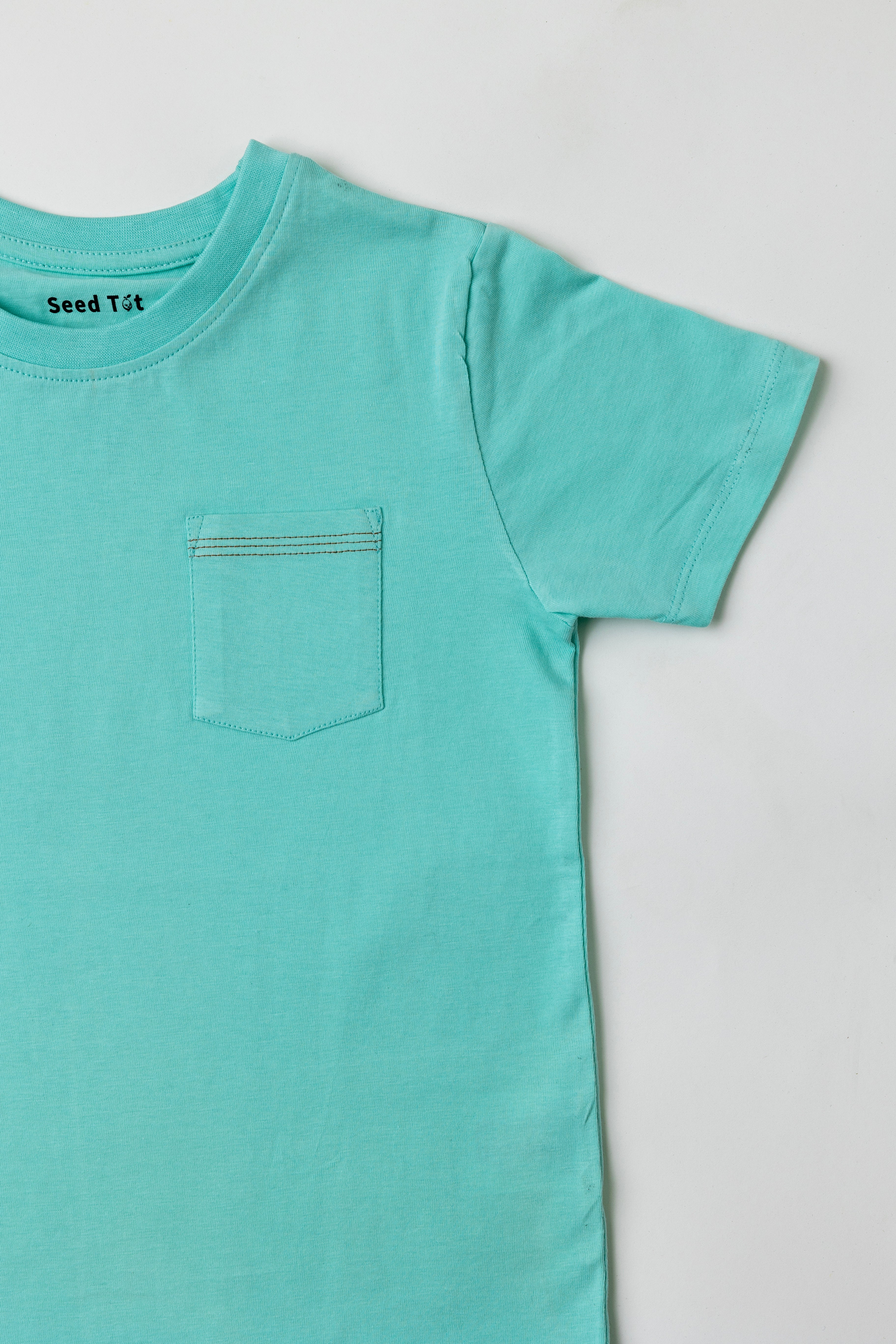 SeedTot - Solid Aqua Green girls plain t-shirts, Breathable round neck half sleeves kids premium cotton tee