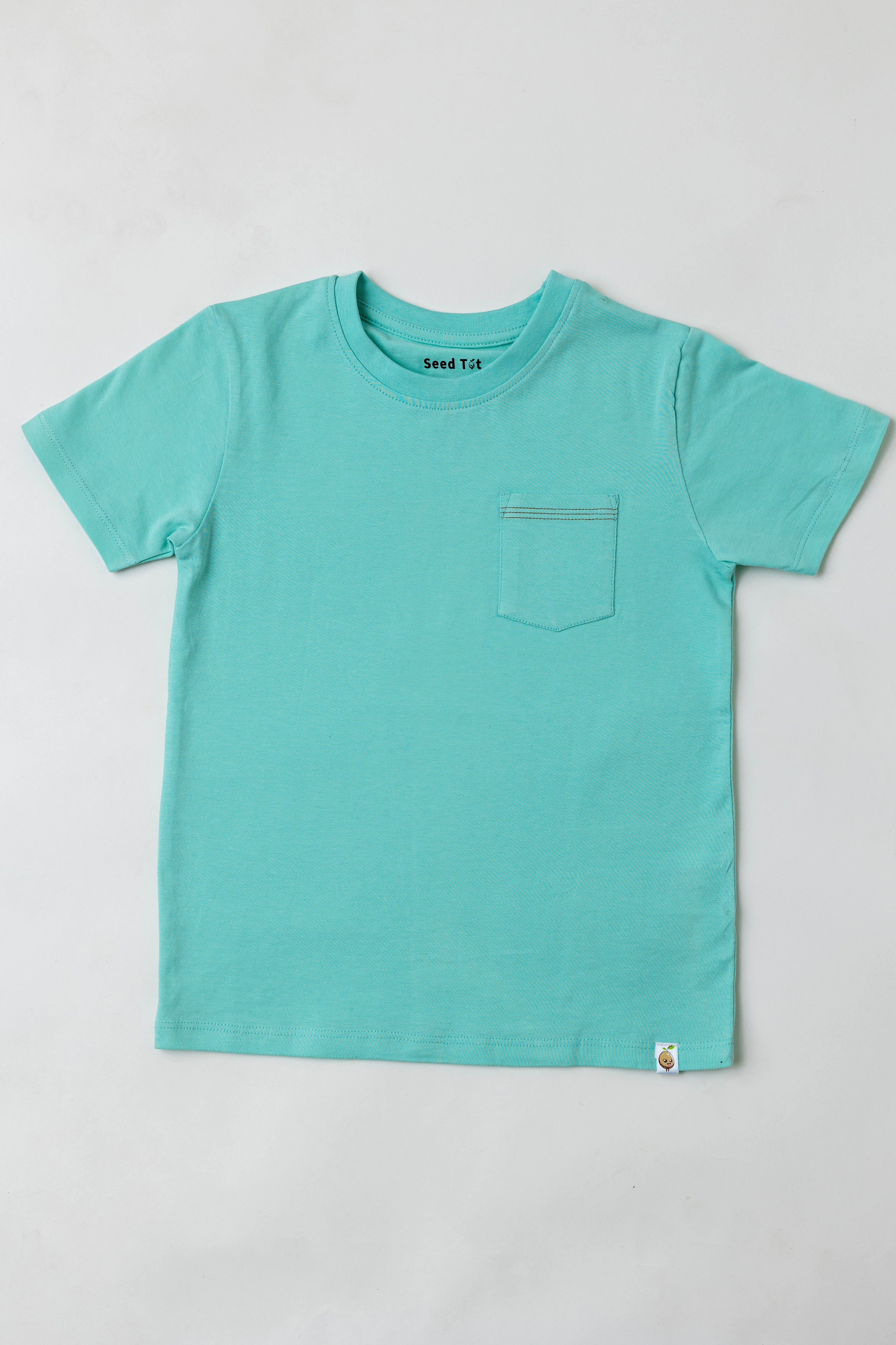 SeedTot - Solid Aqua Green girls plain t-shirts, Breathable round neck half sleeves kids premium cotton tee