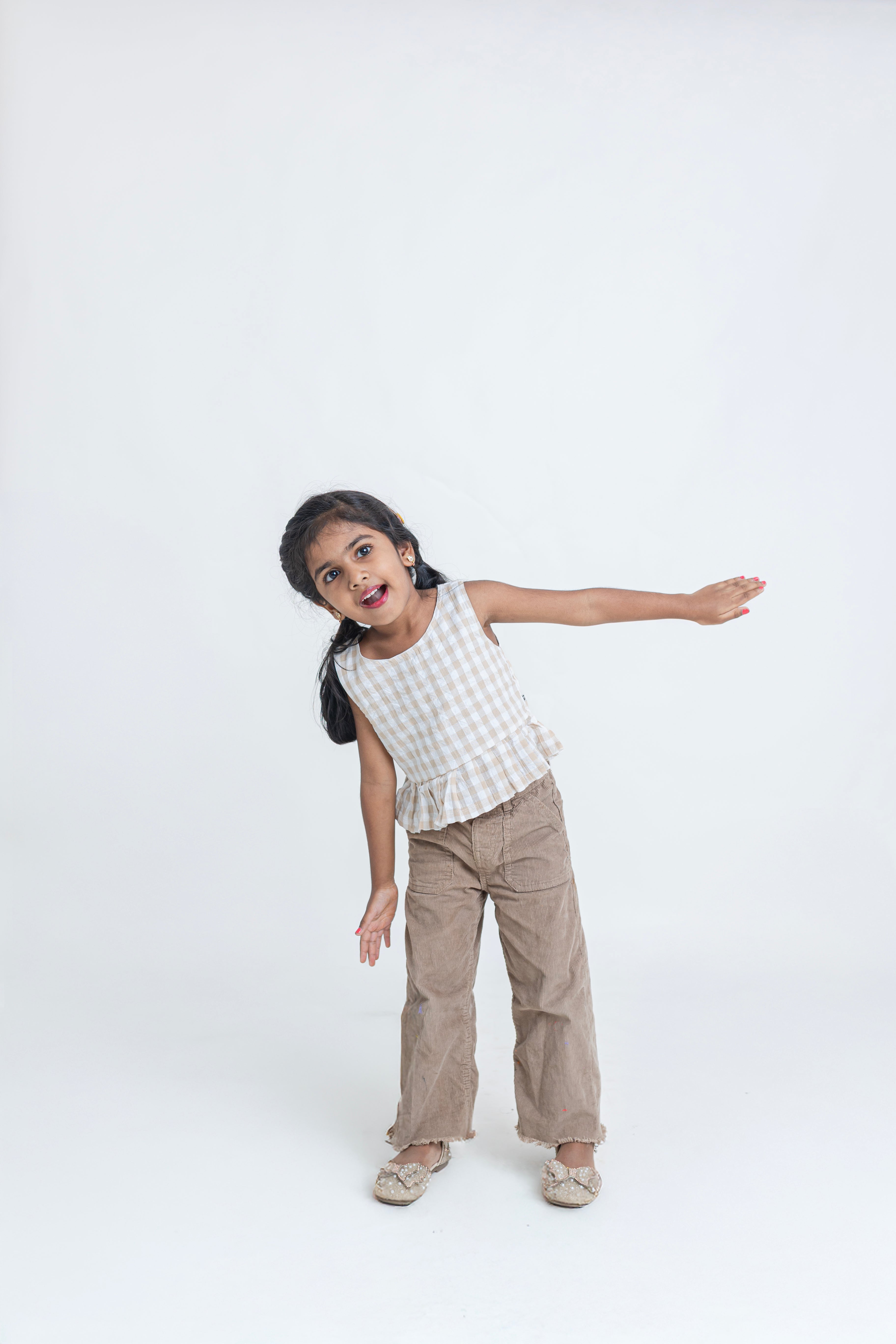 Beige Gingham Ruffle Top