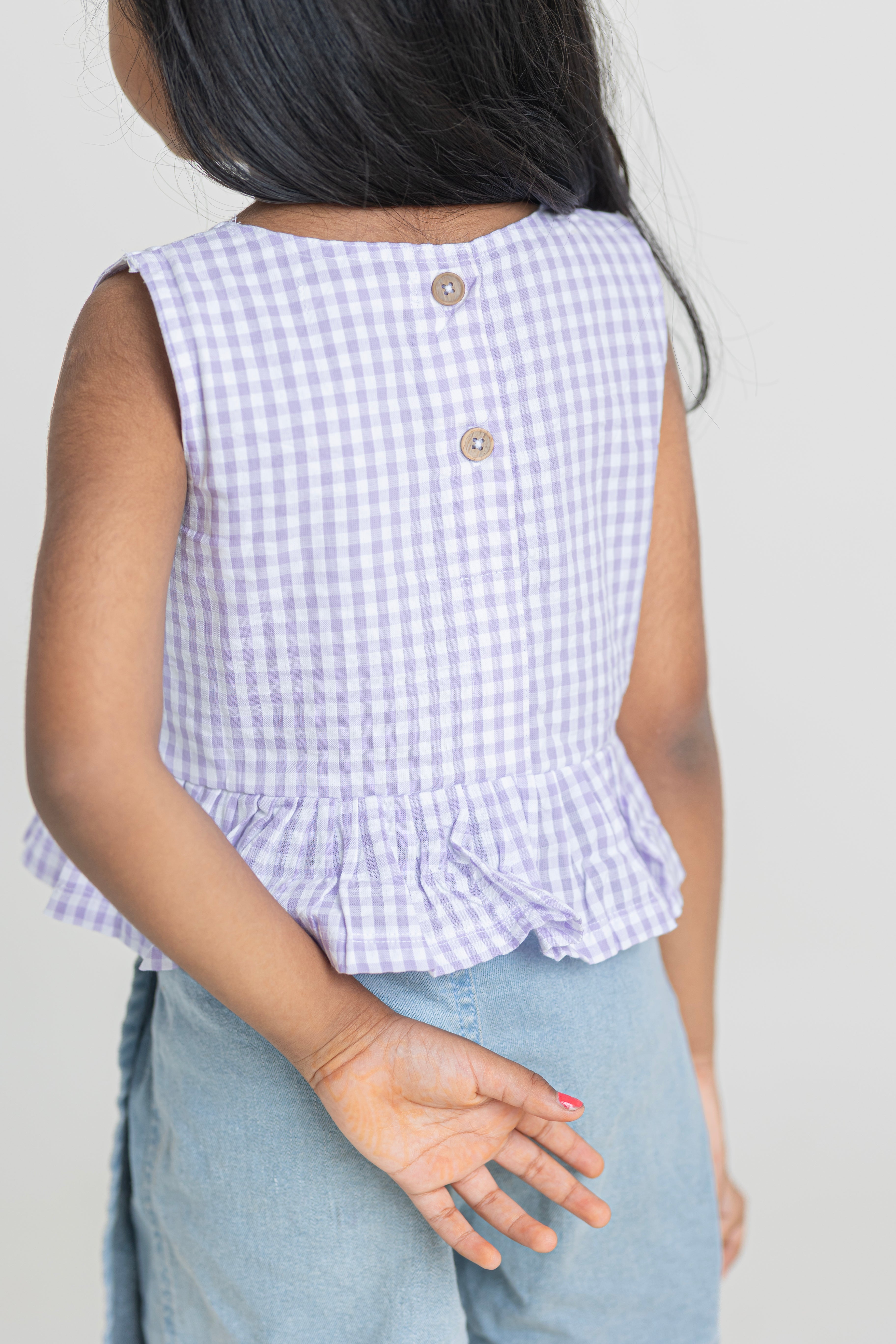 Lavender Gingham Ruffle Top
