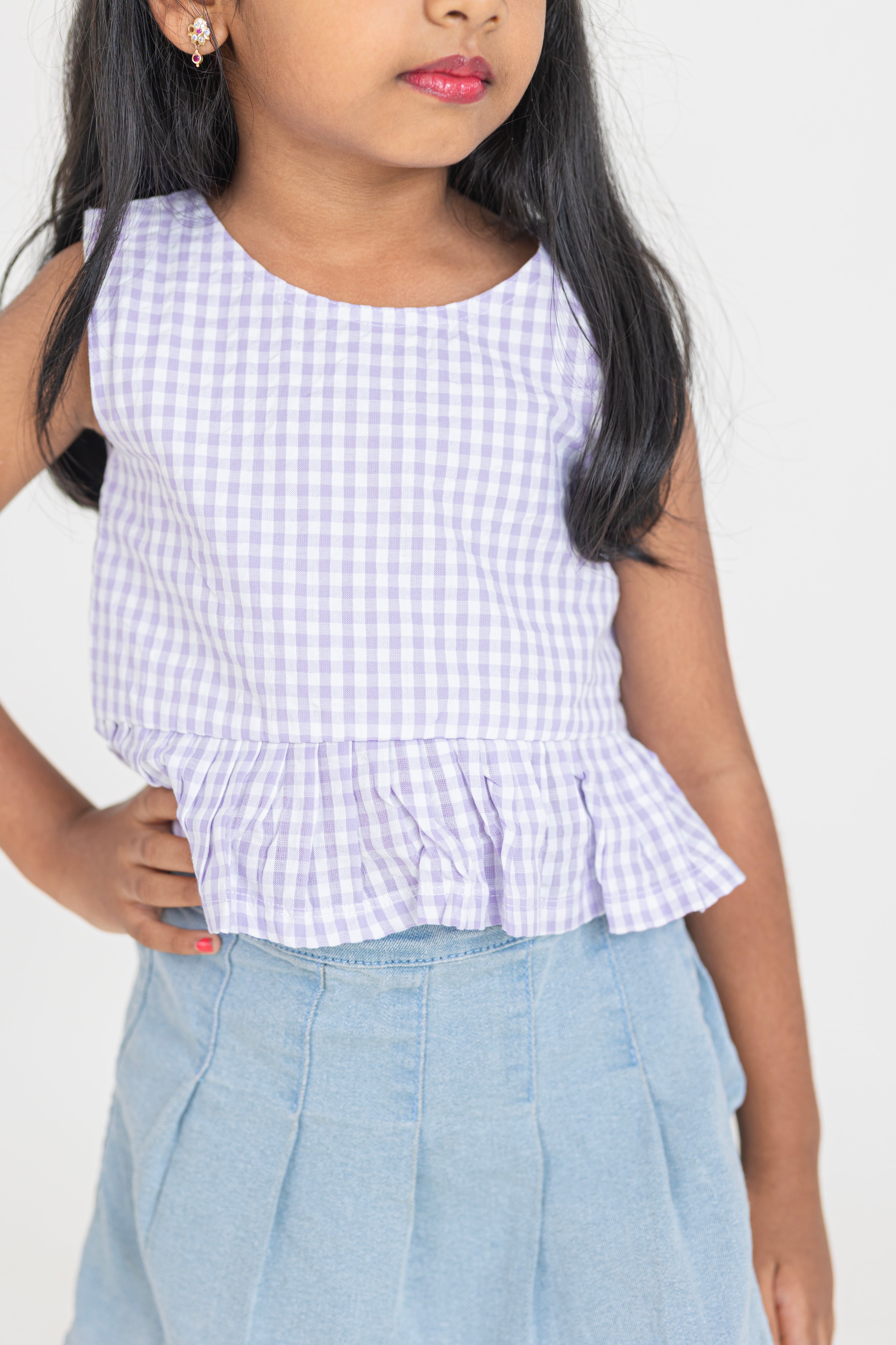 Lavender Gingham Ruffle Top