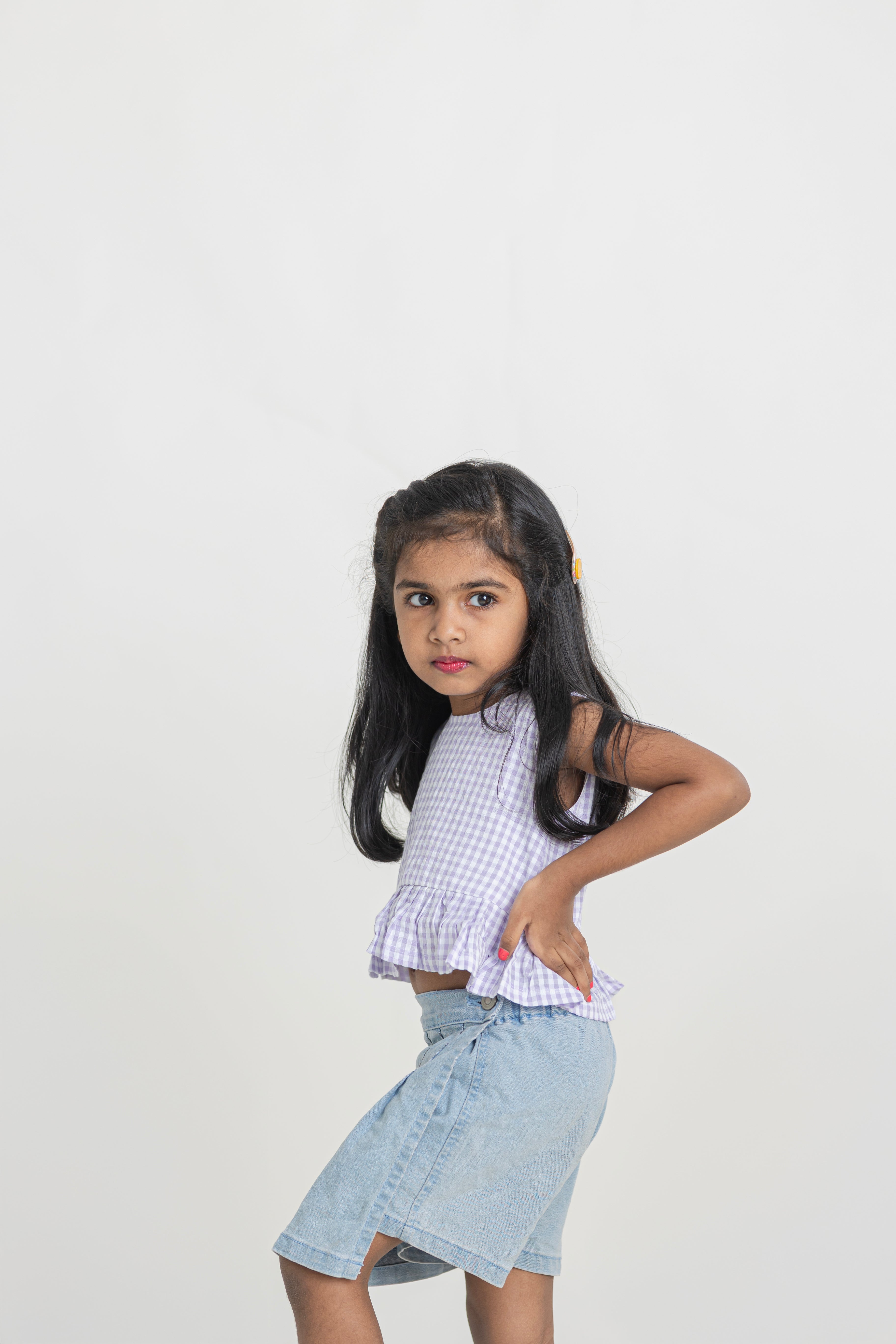 Lavender Gingham Ruffle Top