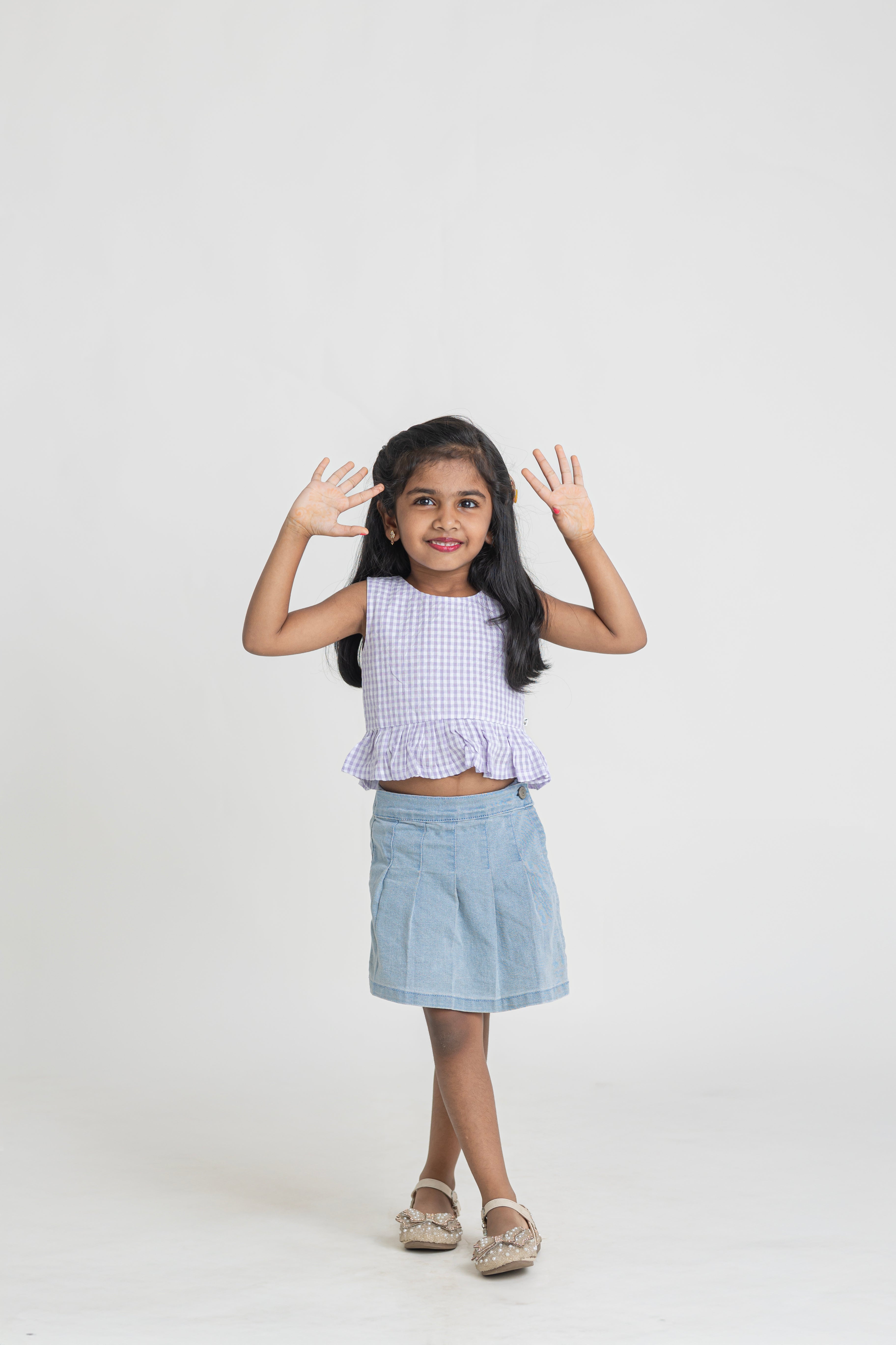 Lavender Gingham Ruffle Top
