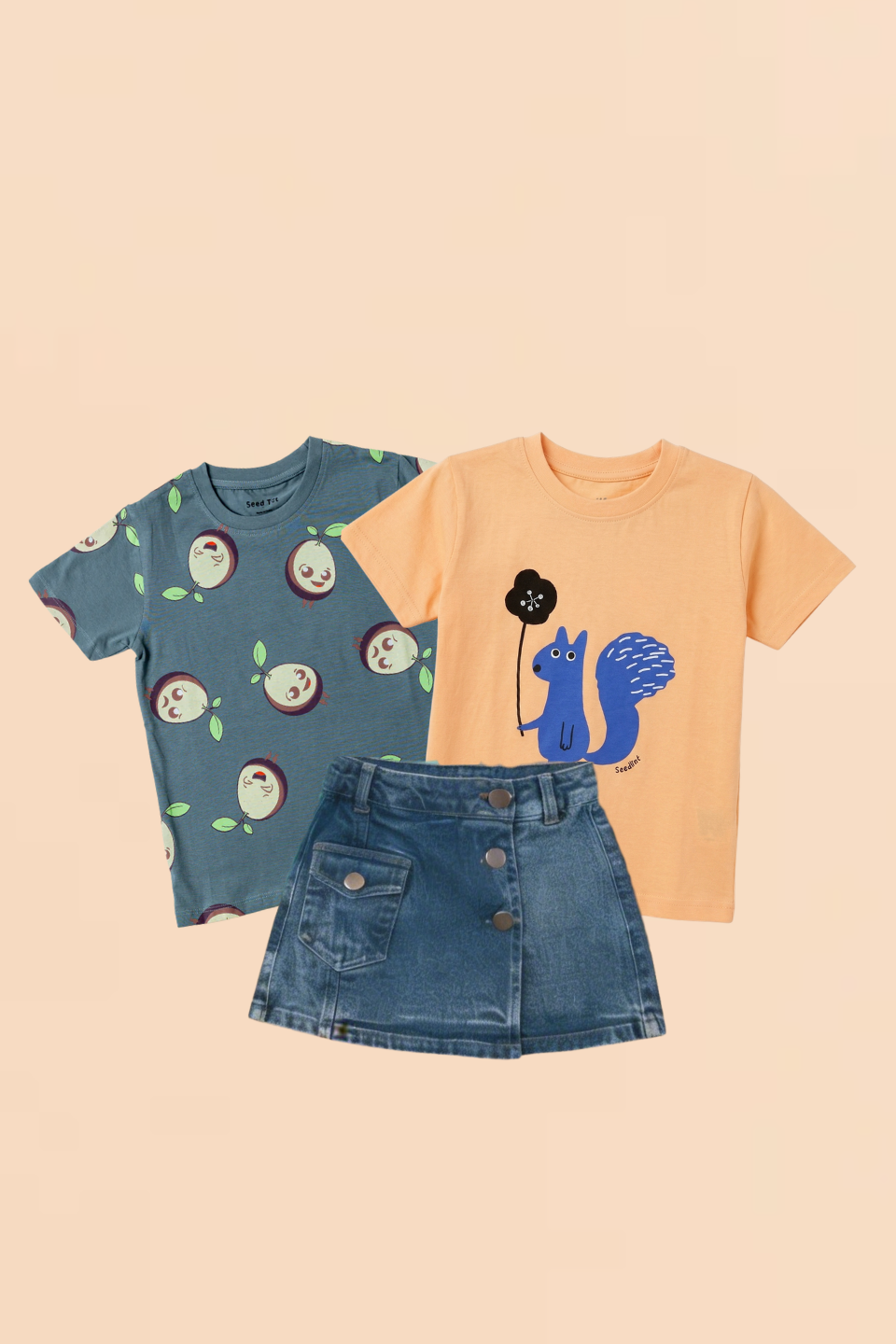 AOP Grey, Squirrel Orange and Denim - Girls