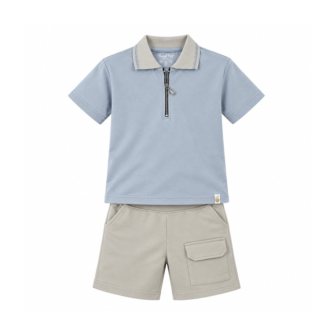 Sky Breeze Boys' Co-ord Set | Collared Shirt with Shorts