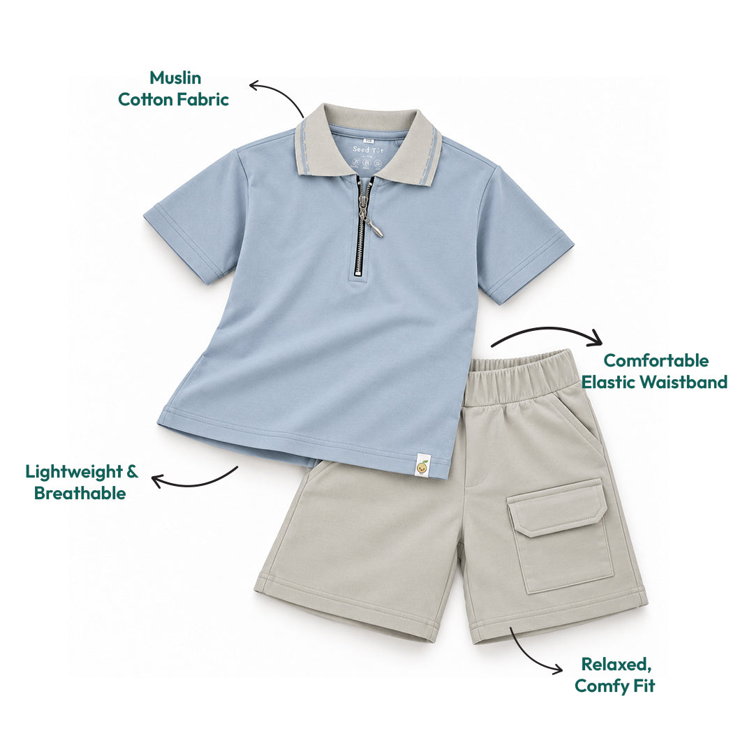Sky Breeze Boys' Co-ord Set | Collared Shirt with Shorts
