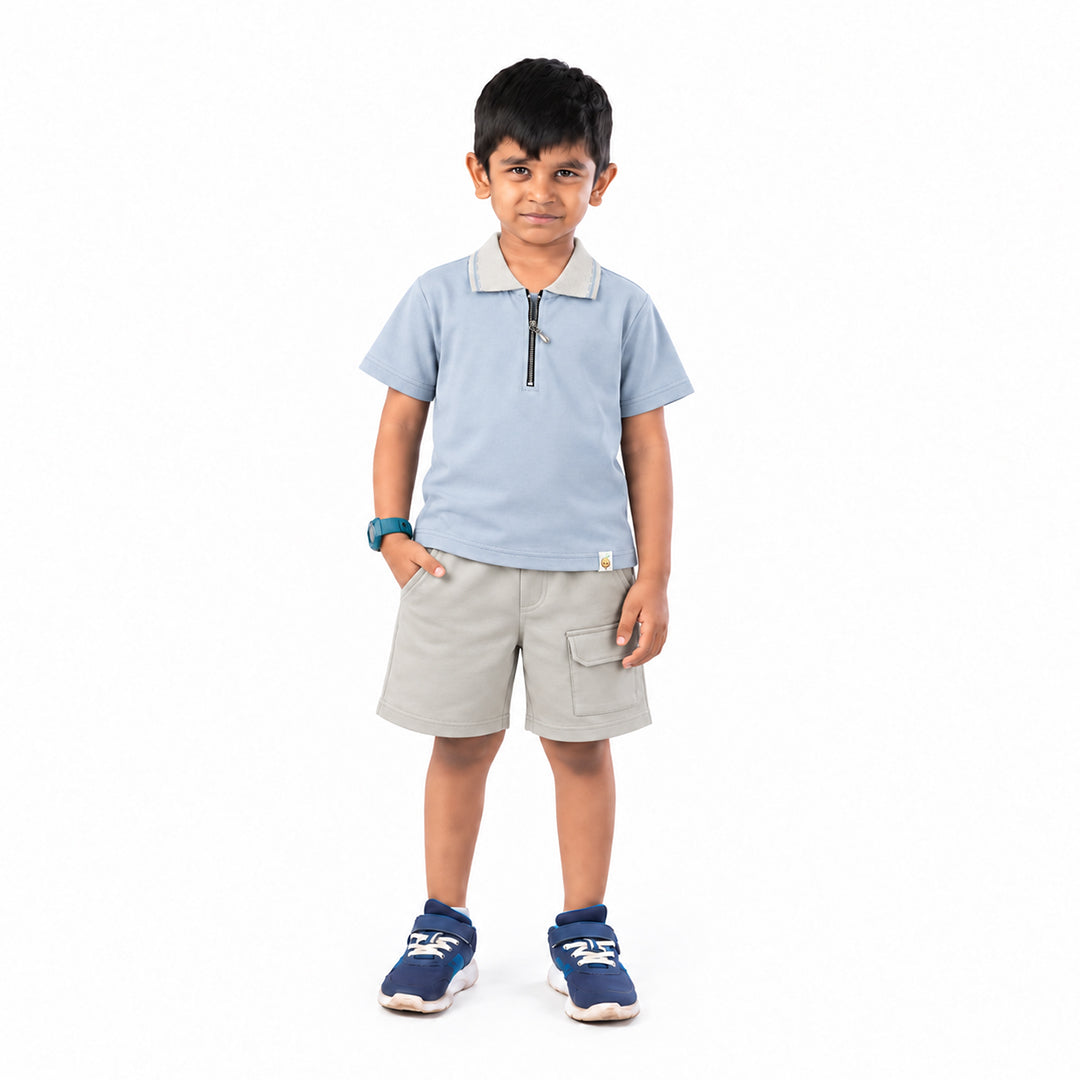 Sky Breeze Boys' Co-ord Set | Collared Shirt with Shorts