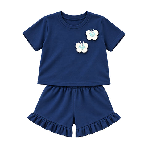 Ocean Blue Girls' Co-ord Set | Flower Crochet T-Shirt with  Shorts