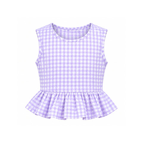 Lavender Gingham | Ruffle Hem Cotton Sleeveless Top