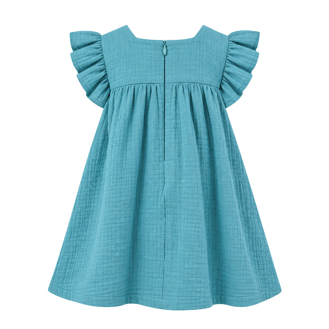 Teal Breeze Frock | Embroidered Muslin Cotton
