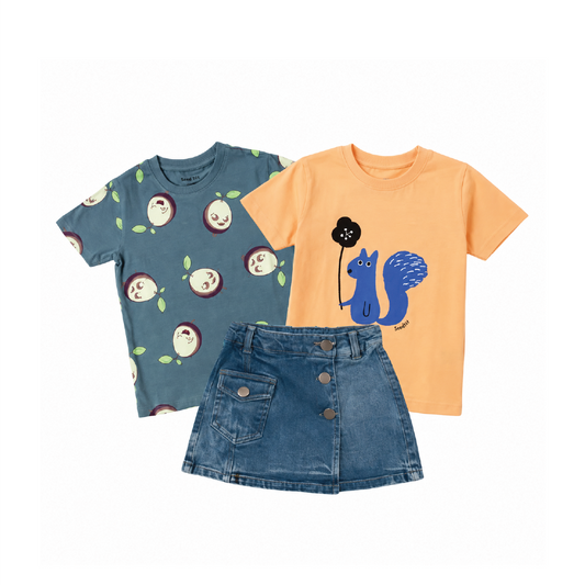 AOP Grey, Squirrel Orange and Denim - Girls