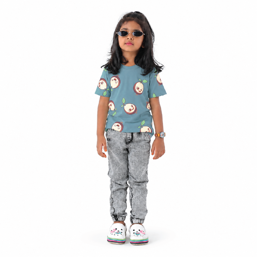 Blue Doodle Printed Cotton Girls' T-Shirt