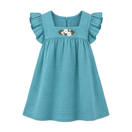 Teal Breeze Frock | Embroidered Muslin Cotton
