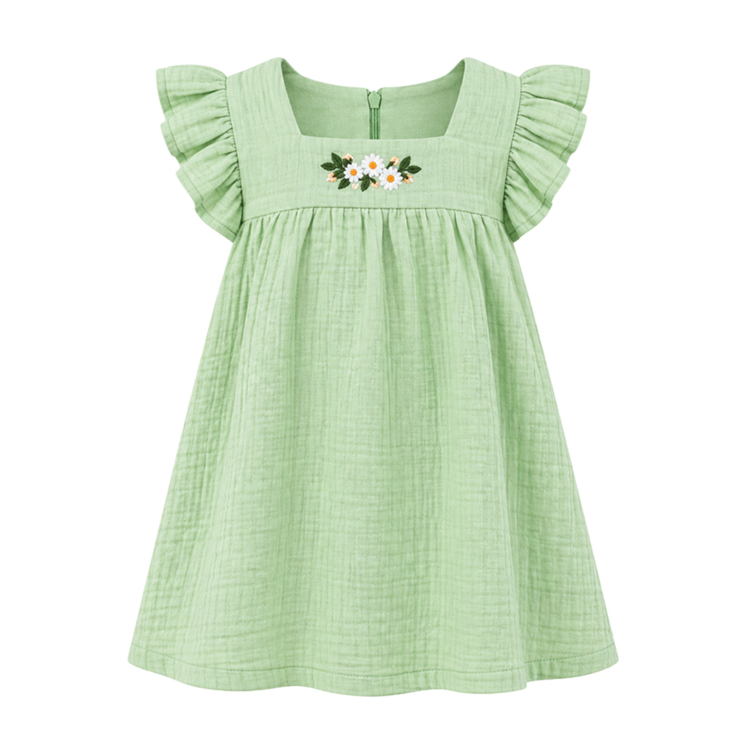Sage Breeze Frock | Embroidered Muslin Cotton
