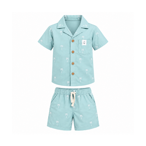 Palm Print Boys' Co-ord Set | Tropical Printed Cotton Shirt & Shorts