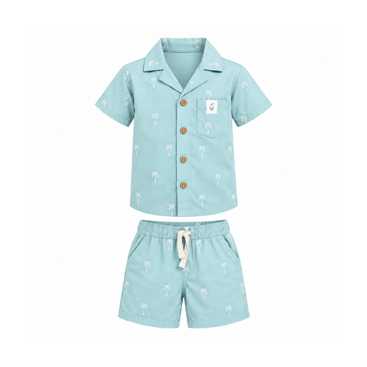Palm Print Boys' Co-ord Set | Tropical Printed Cotton Shirt & Shorts