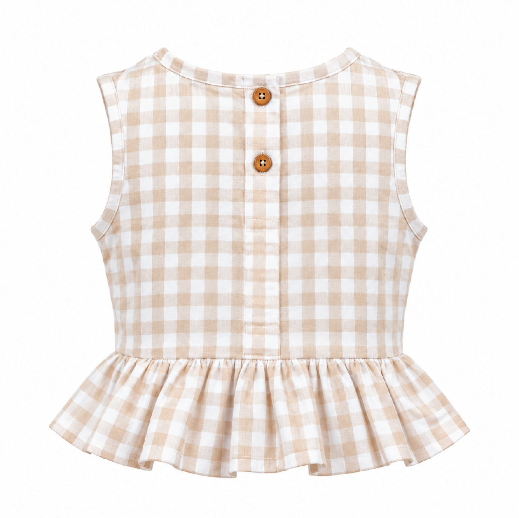 Beige Gingham Ruffle Top