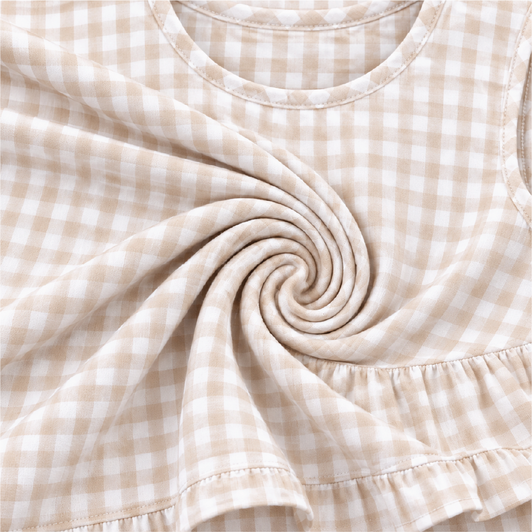Beige Gingham Ruffle Top