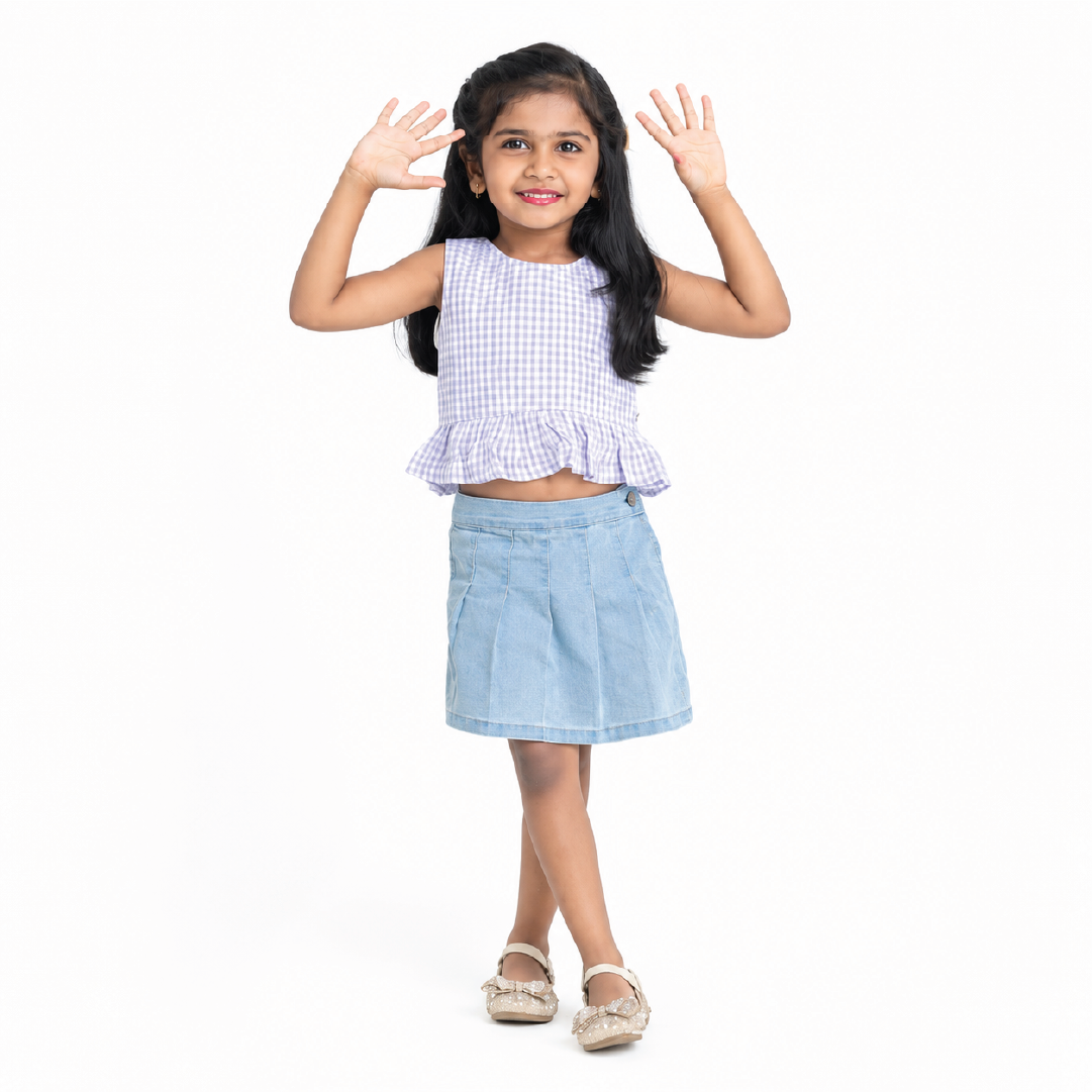 Lavender Gingham Ruffle Top