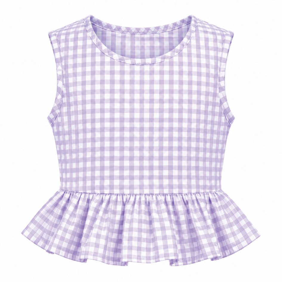 Lavender Gingham Ruffle Top