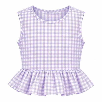 Lavender Gingham Ruffle Top