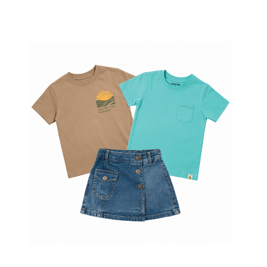 Dusk & dawn, Plain mint and denim - Girls