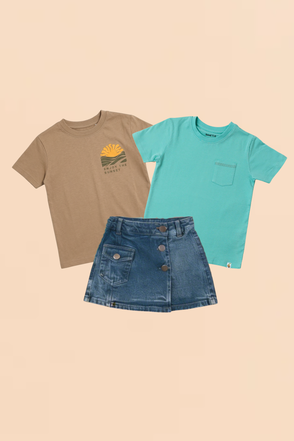 Dusk & dawn, Plain mint and denim - Girls