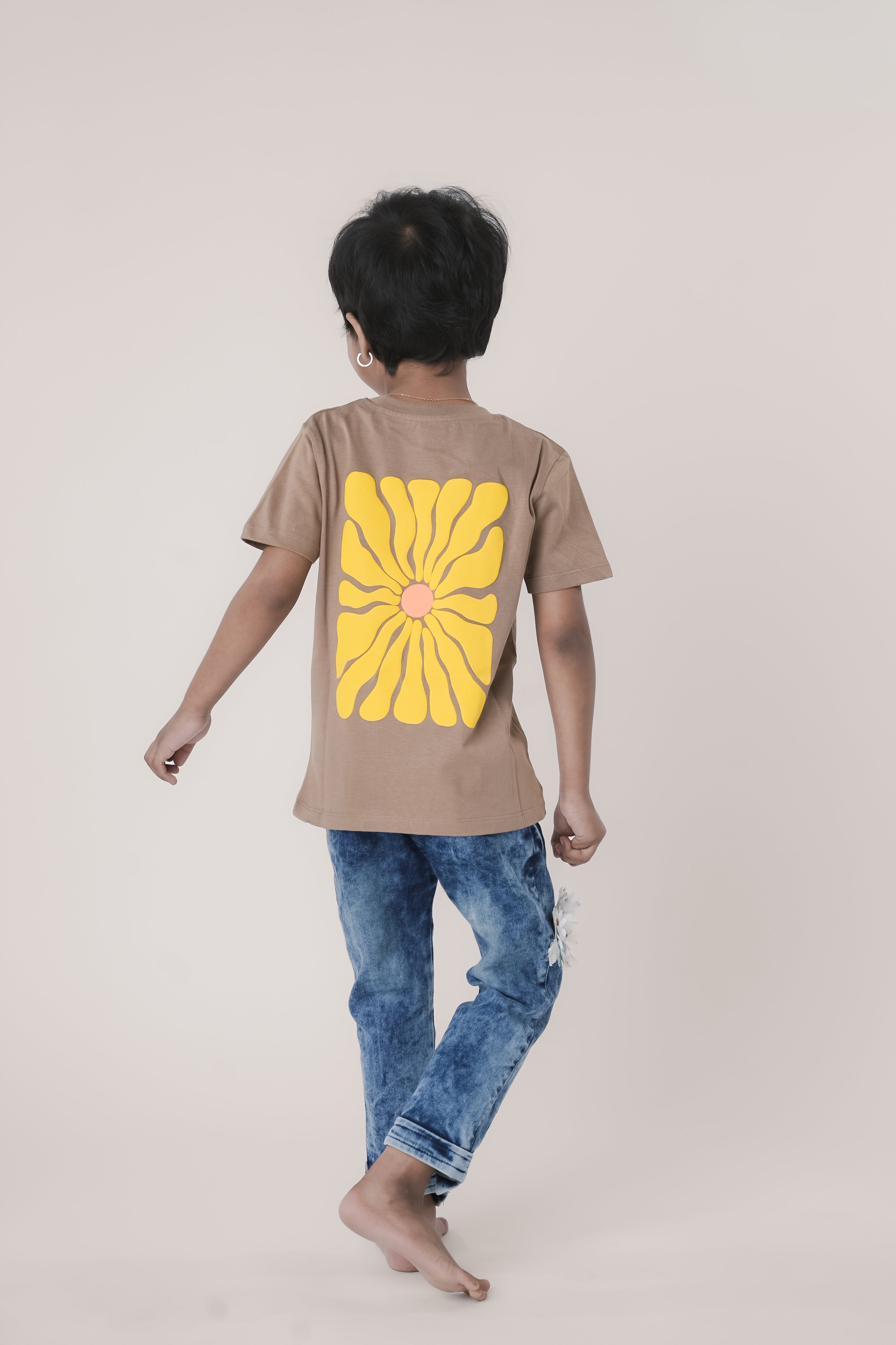 SeedTot - Girls cotton t-shirts, Honey colour round neck half sleeves tee, sustainable kidswear India