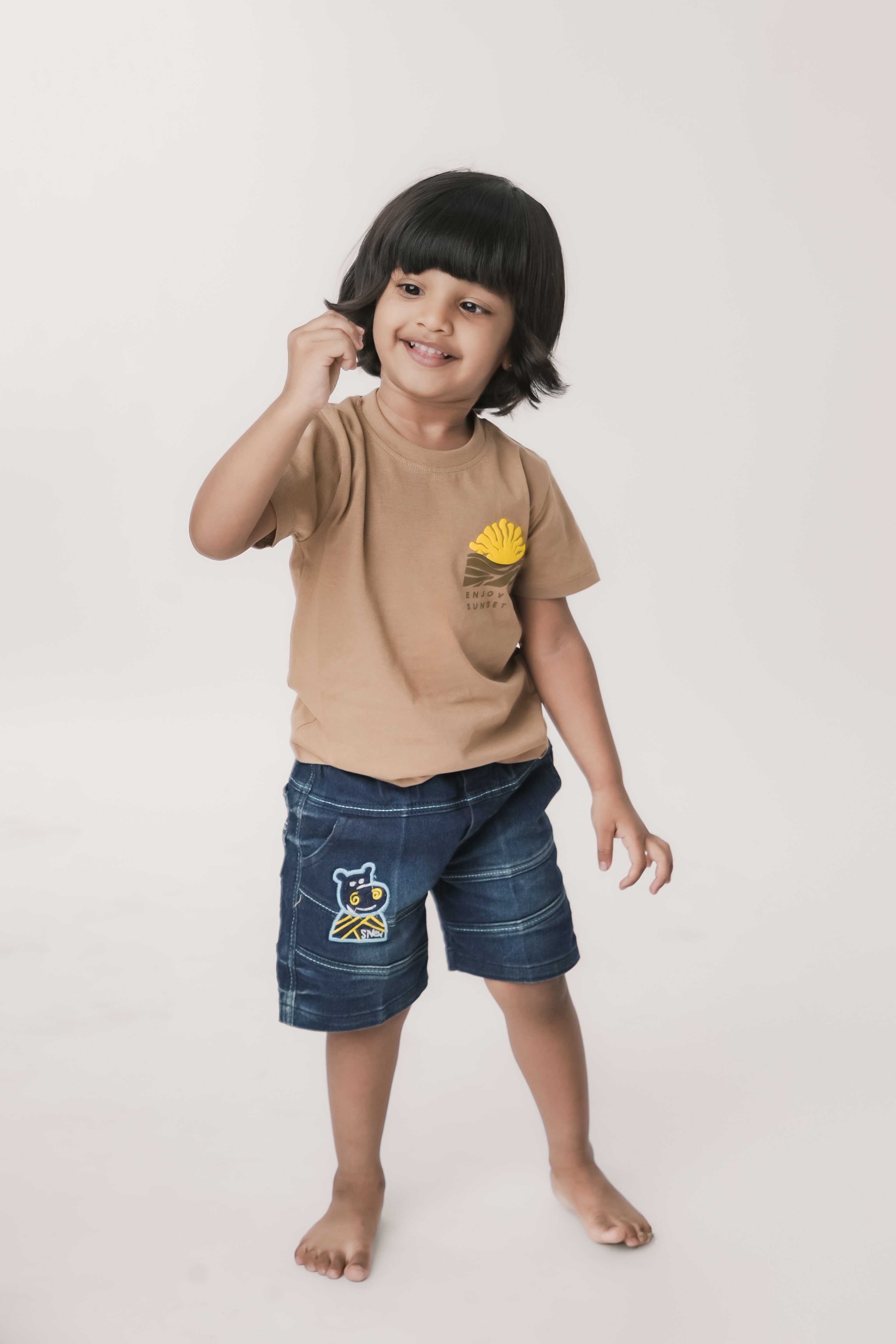 SeedTot - Girls cotton t-shirts, Honey colour round neck half sleeves tee, sustainable kidswear India