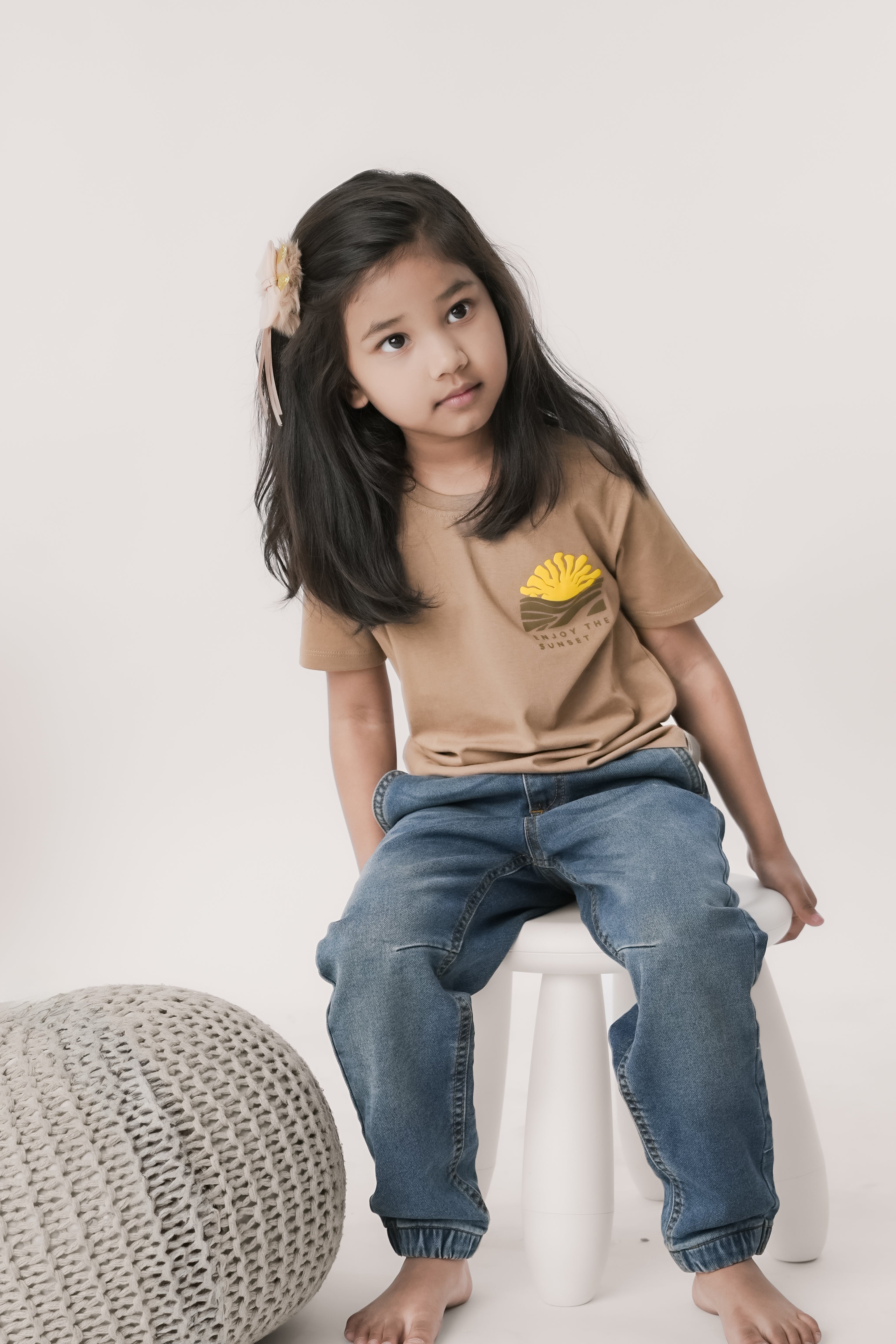 SeedTot - Girls cotton t-shirts, Honey colour round neck half sleeves tee, sustainable kidswear India