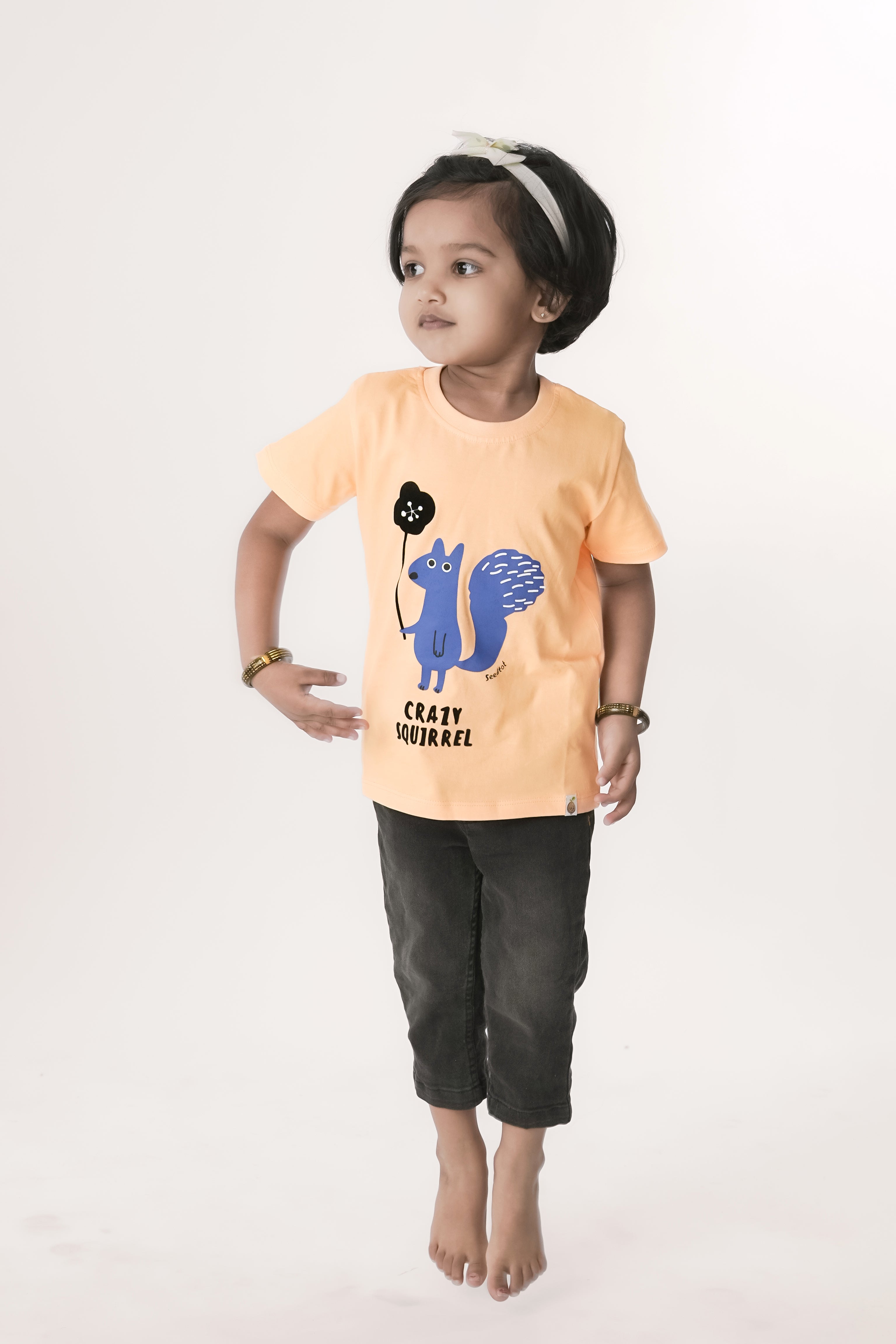 SeedTot - New style girls t-shirt,  light orange premium cotton tee with round neck half sleeves for kids