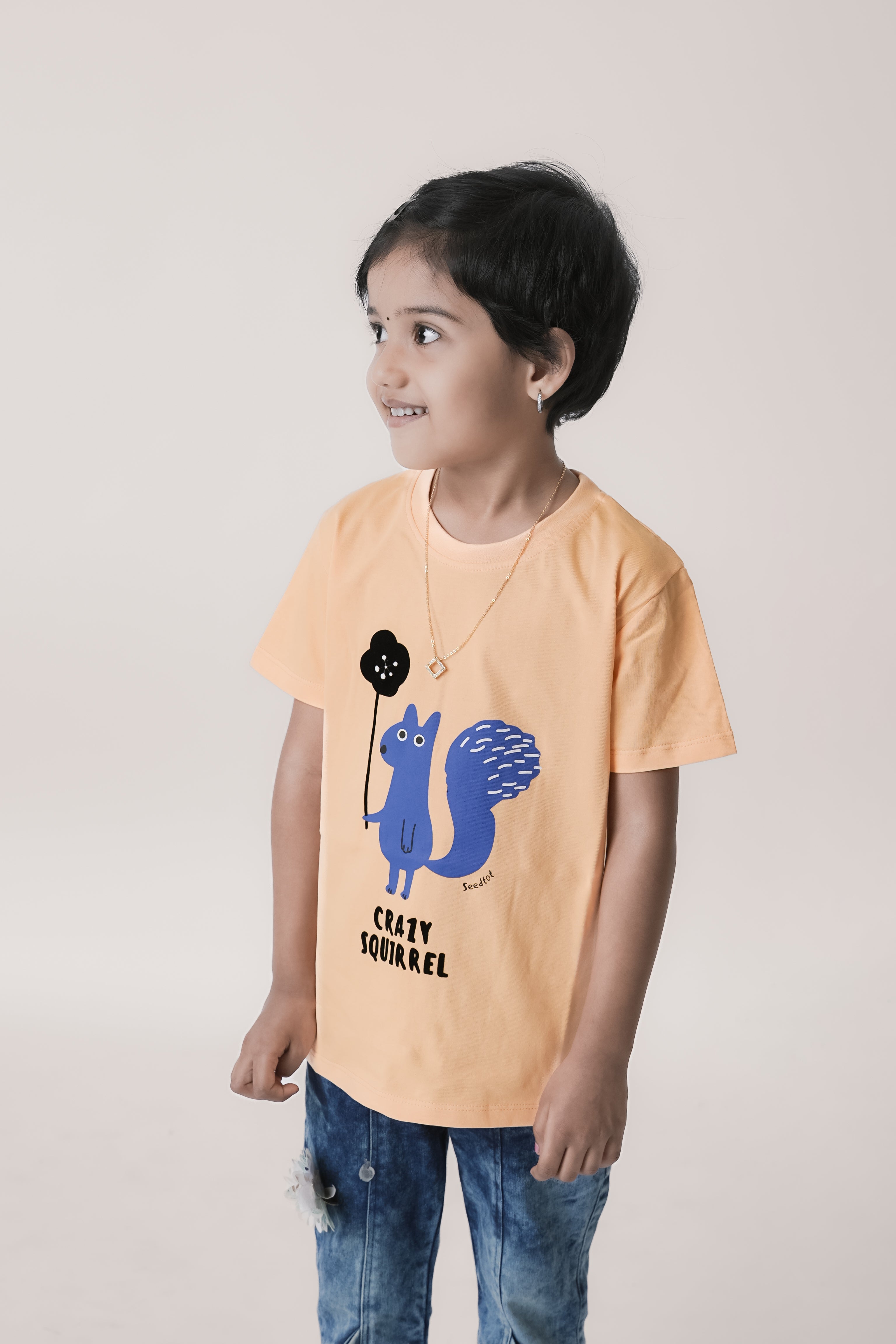 SeedTot - New style girls t-shirt,  light orange premium cotton tee with round neck half sleeves for kids