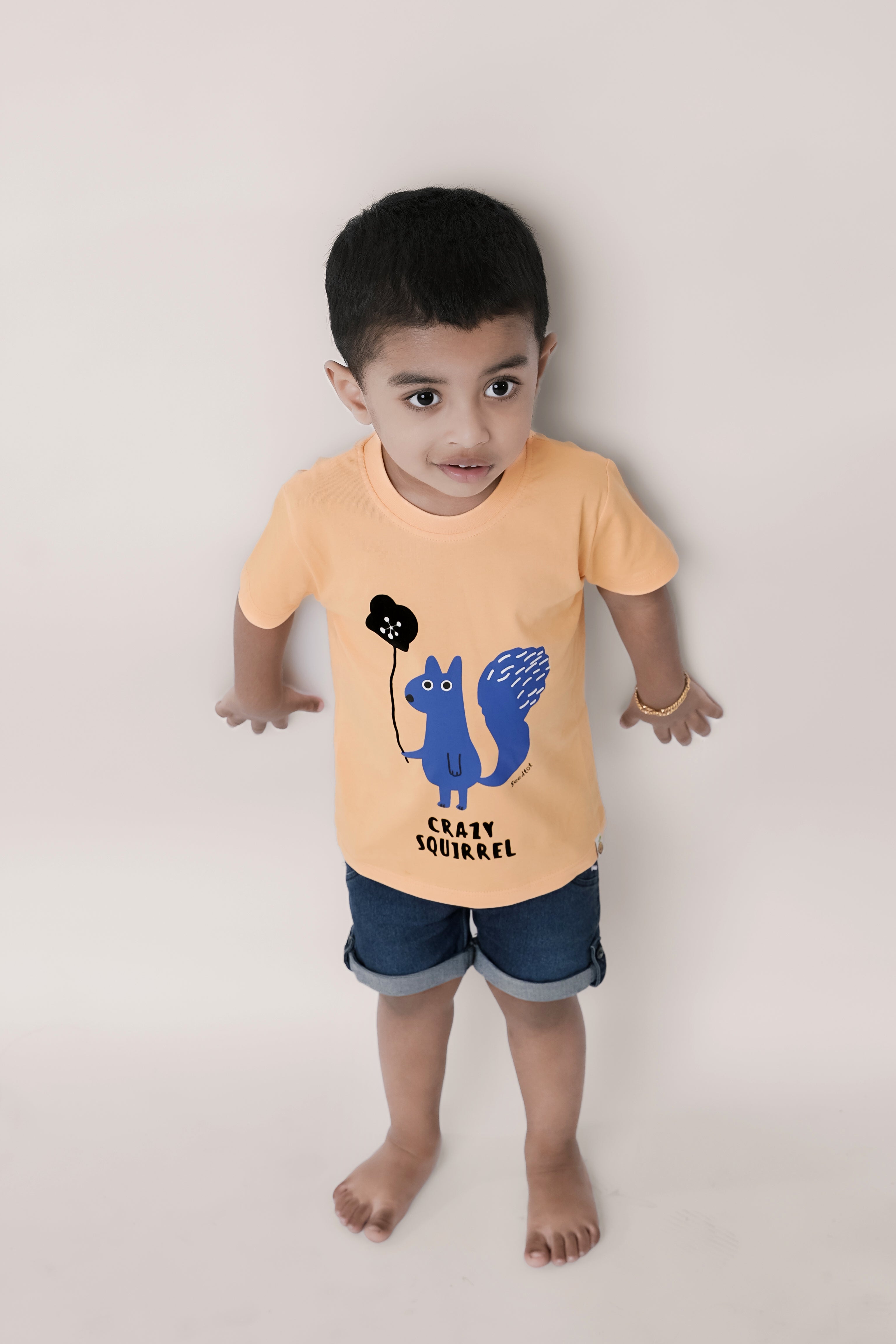 SeedTot - Light orange cartoon t-shirts for kids, printed half sleeve round neck premium cotton tee