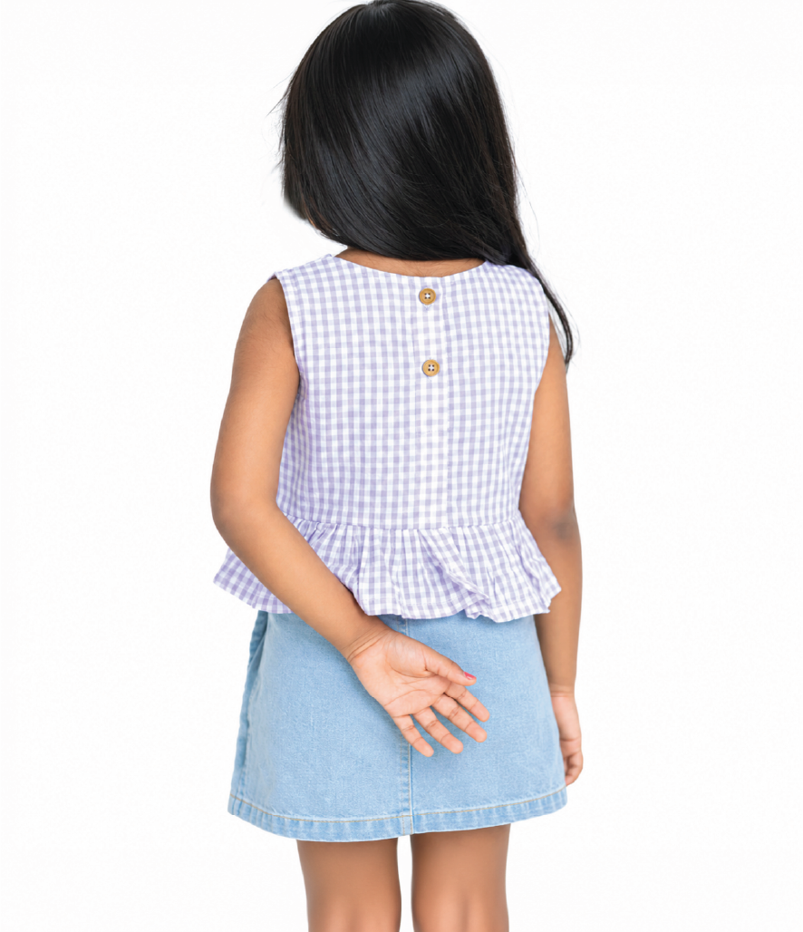 Lavender Gingham Ruffle Top